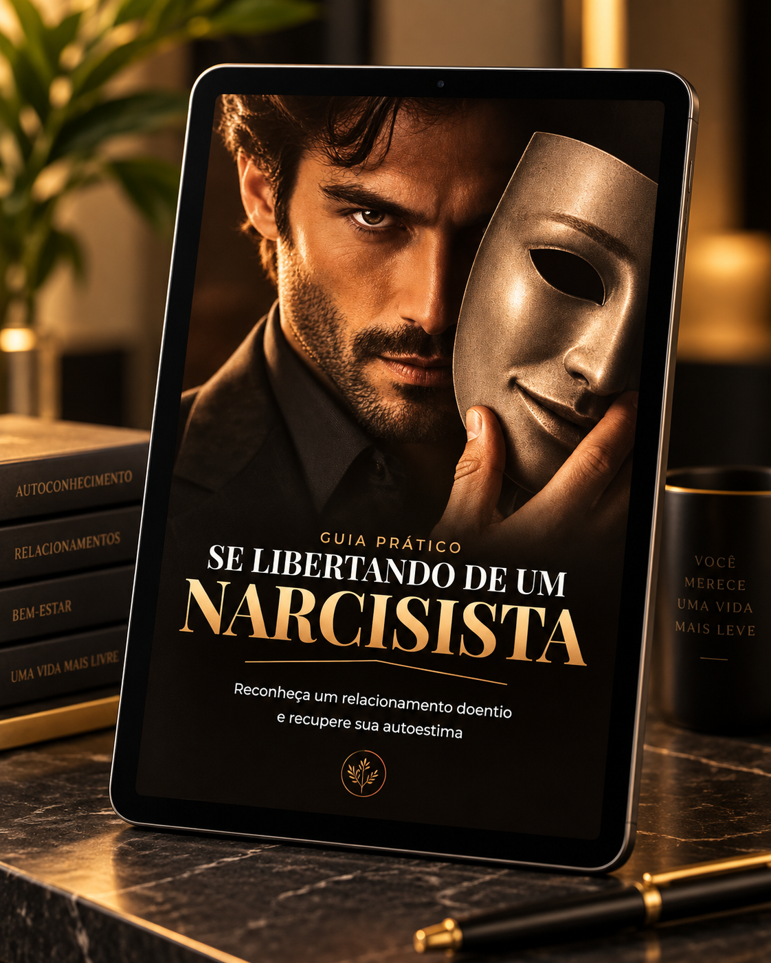 Capa do e-book Guia Prático: Se Libertando de um Narcisista, exibida em um tablet